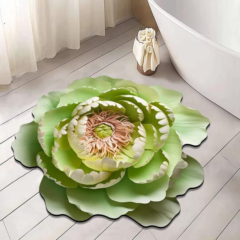 3D Floral Floor Mats Bathroom Non Slip Floor Mats Living Room and Bedroom Dirt Resistant Carpets