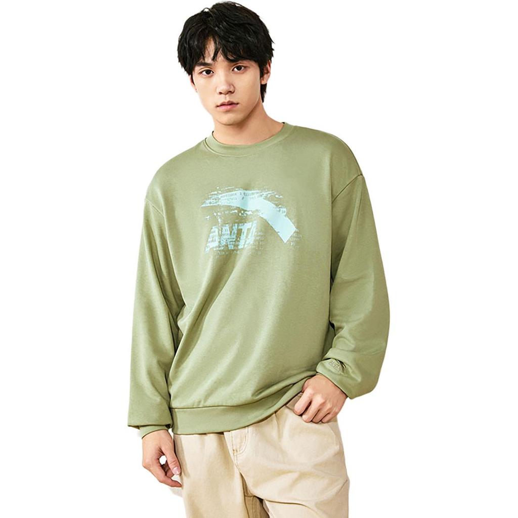 Anta Lifestyle Series Logo Pullover Round Neck Loose Sweatshirt Unisex sweatshirt Gray-Green 952438702-8