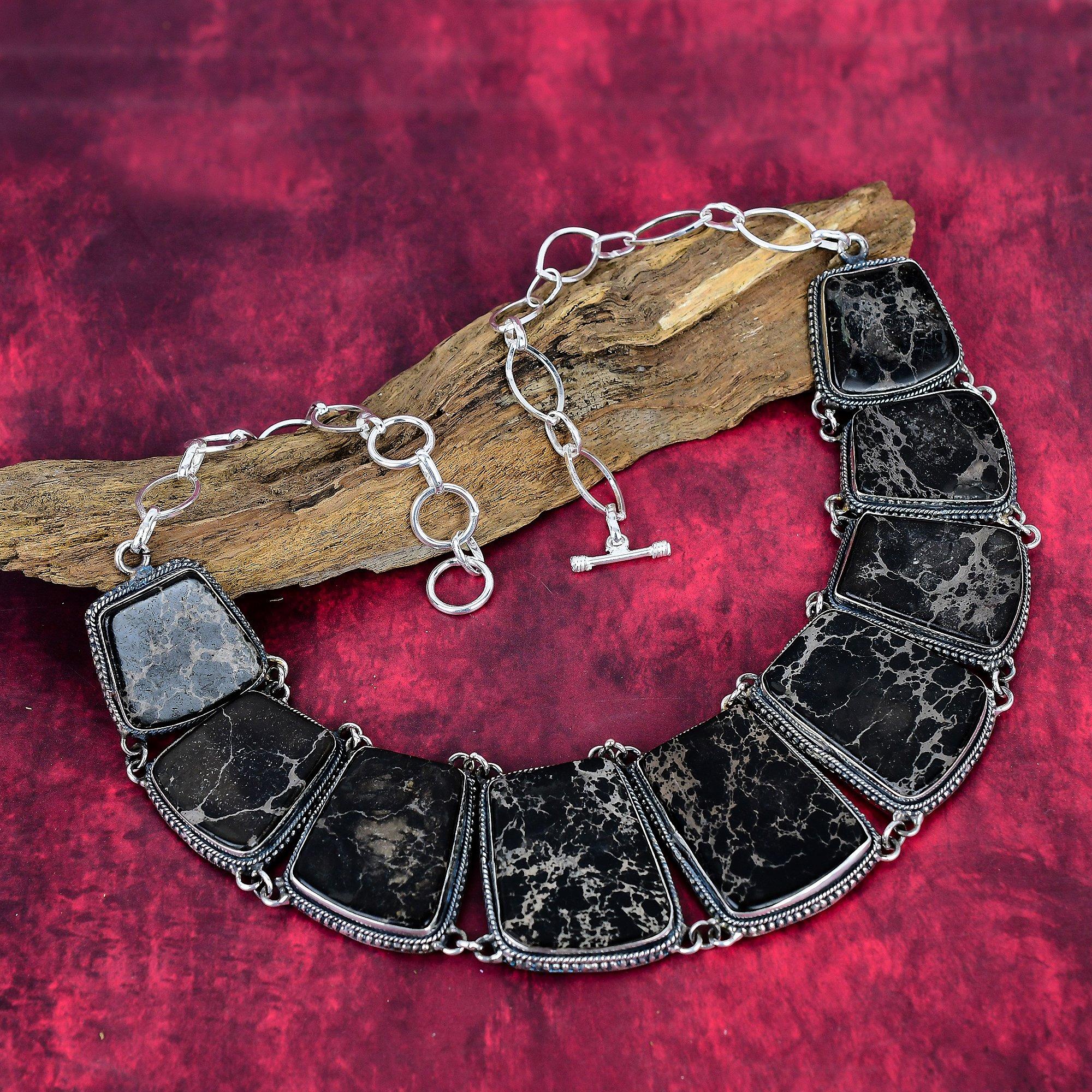 

Black Sea Sediment Handmade Gemstone Necklace, 925 Solid Sterling Silver Necklace Antique Jewelry, Necklace For Engagement Gift