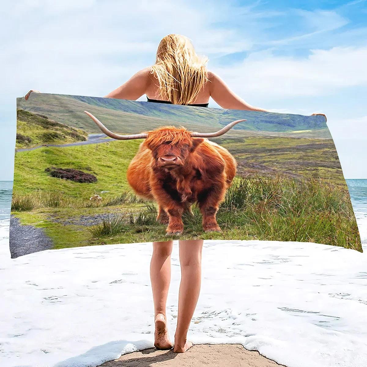 

Bath Towels Highland Cow Oversized Sand Free Beach Towel Quick Dry Beach Towel Mens Microfiber Lightweight Travel Beach Towel W30*H60(CM)