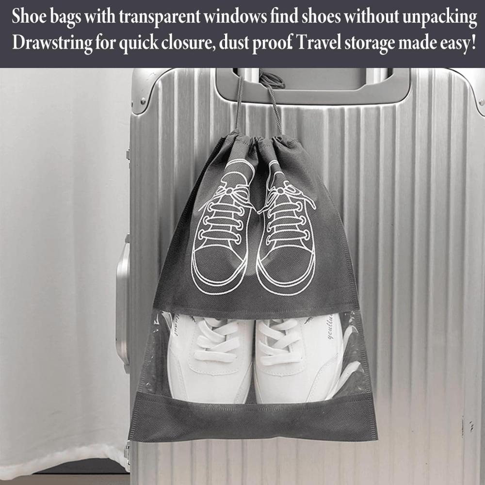 5/10 Shoe Storage Bags, Portable Waterproof Dust-proof Drawstring Shoe Bags with Transparent Slots, Suitable for Daily Use and T