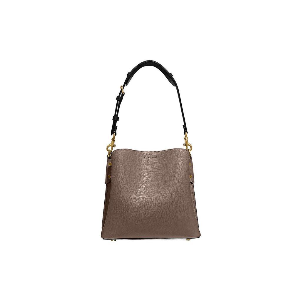 New COACH Willow Pebble Grain Leather Bucket Bag, Handbag, Shoulder Bag, Crossbody Bag Medium Size Women's Dark Lime Gray C3766-B4CBD