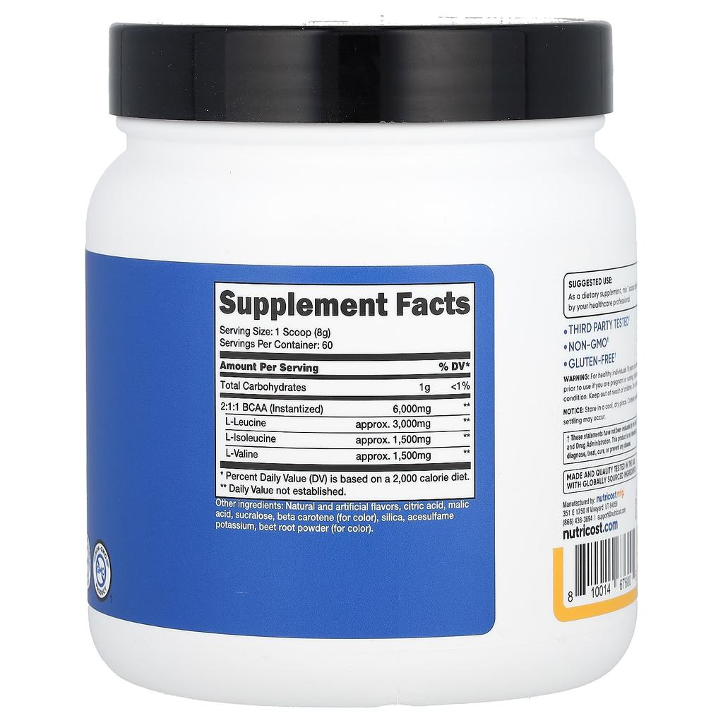 Nutricost Athletic Performance, BCAA, Orange Mango, 17.1 Oz (480 G)