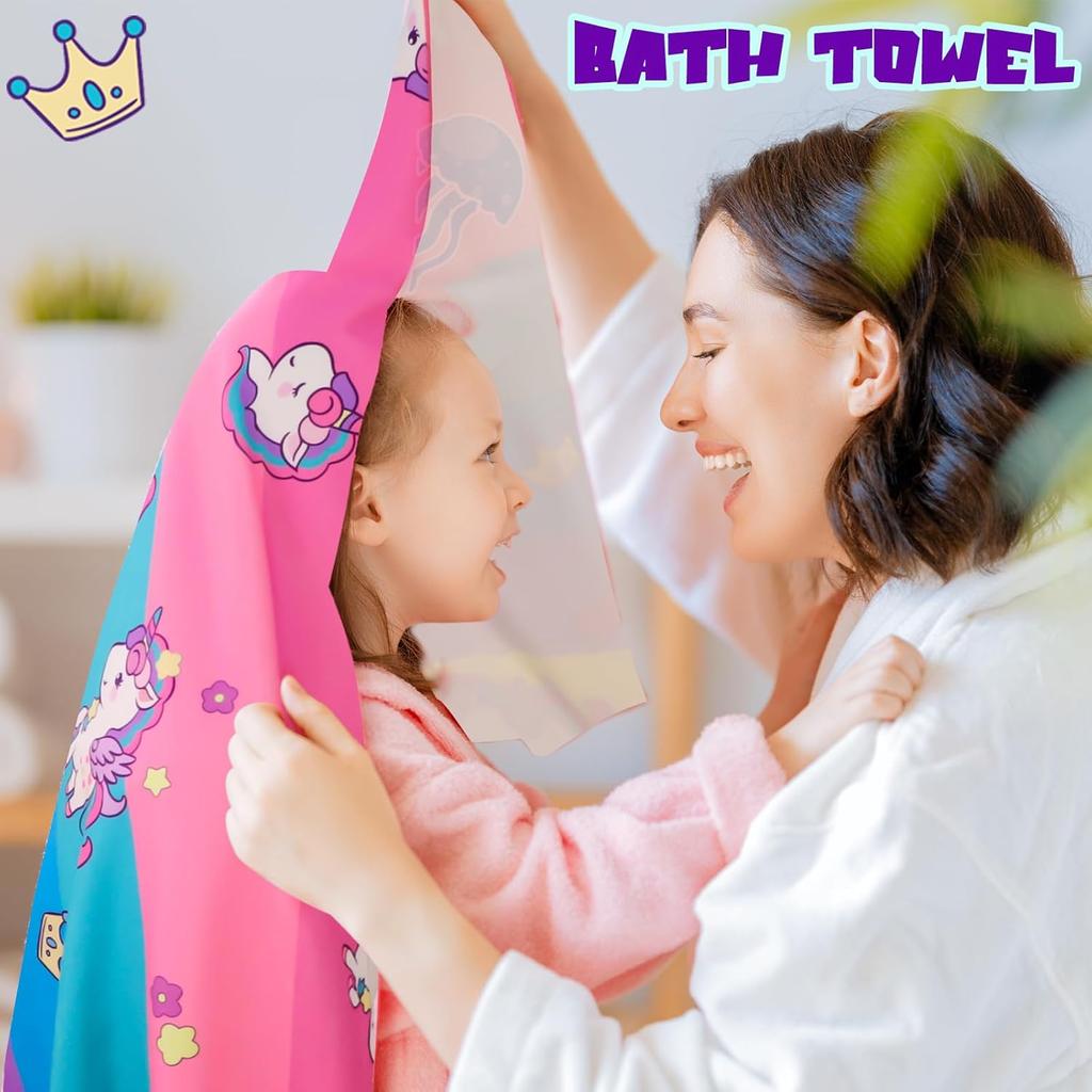 Kids Unicorn Beach Towel for Girls, Colorful Magic Design Quick-Dry Sand-Free Absorbent Bath Towel for Swim and Camping