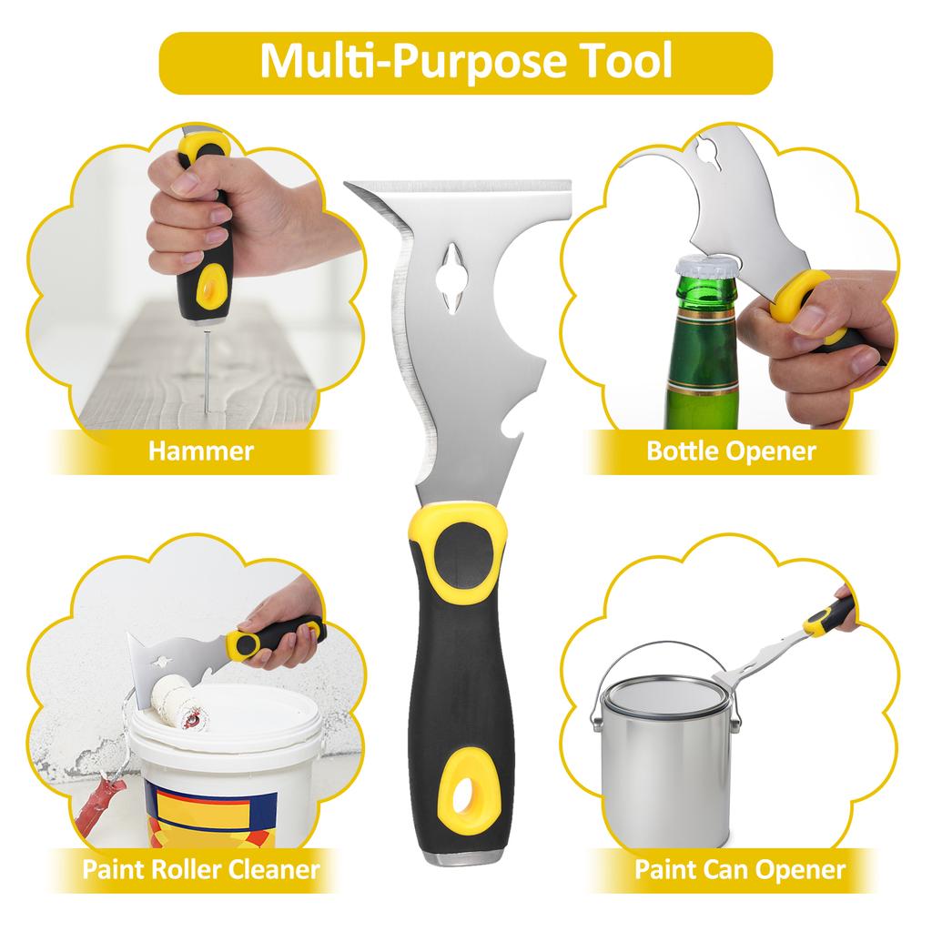 420 Edelstahl Multifunktionale Spachtel mit Zweifarbigem Rutschfestem Griff, Farbschaber 10 in 1 Spachtel