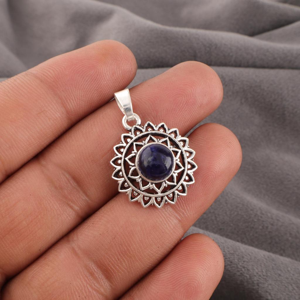 Sodalite Handmade Gemstone Pendant, 925 Solid Sterling Silver Pendant Antique Jewelry, Pendant For Engagement Gift
