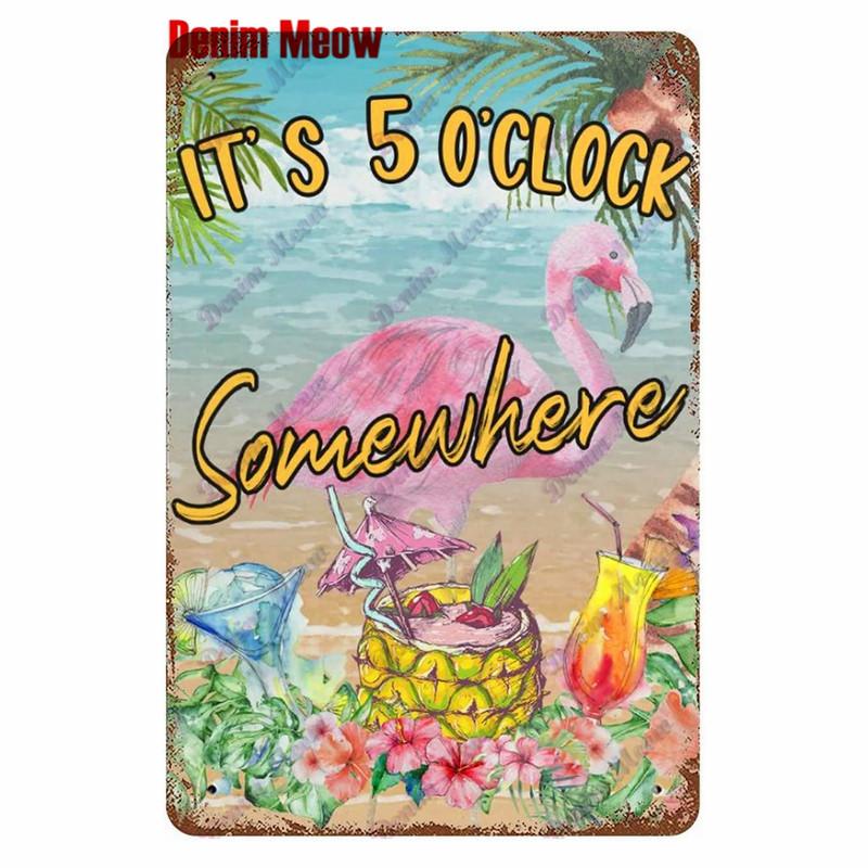 Metal Tin Sign Wall Decor, Vintage Parrot Cocktail Bar Plates, Kitchen Painting Decor, It's 5 O'clock, WY23