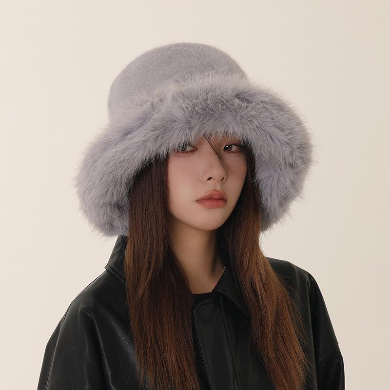 Autumn and winter plush warm ear protection imitation fur mink basin hat children