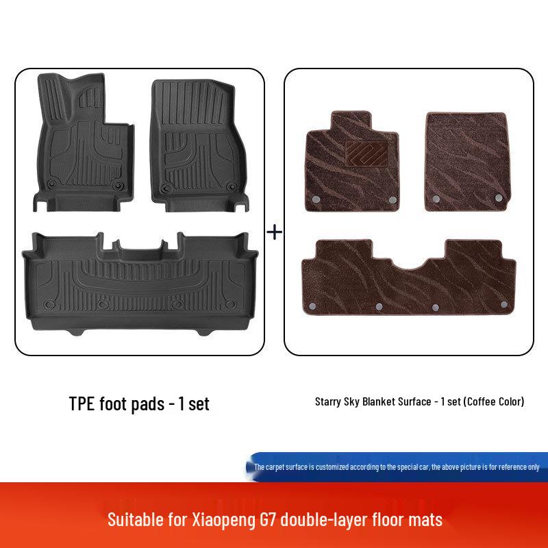 XPeng G7 Custom-Fit Double-Layer TPE Foot Mats, Fully Enclosed, 25 Designs, Original Car Color