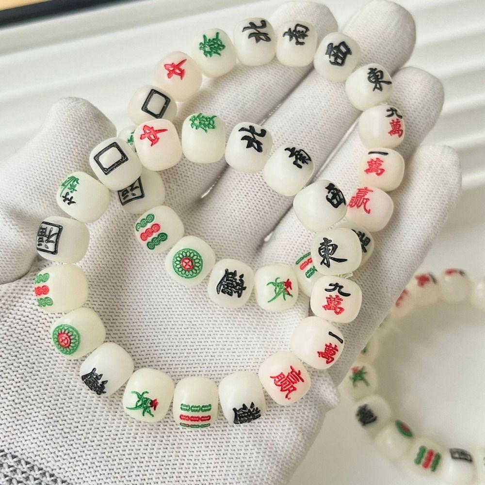 Handmade Acrylic Bead Hand Ring Elastic Chinese Mahjong Bracelet Cute   Girls