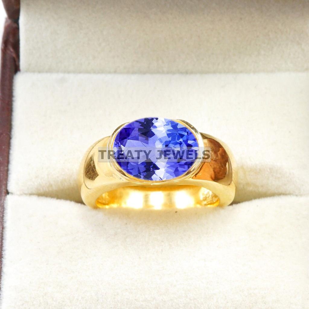 Tanzanite Oval Cut With 925 Sterling Silver Gold Plated Ring For Men's #B671 JL375688157118