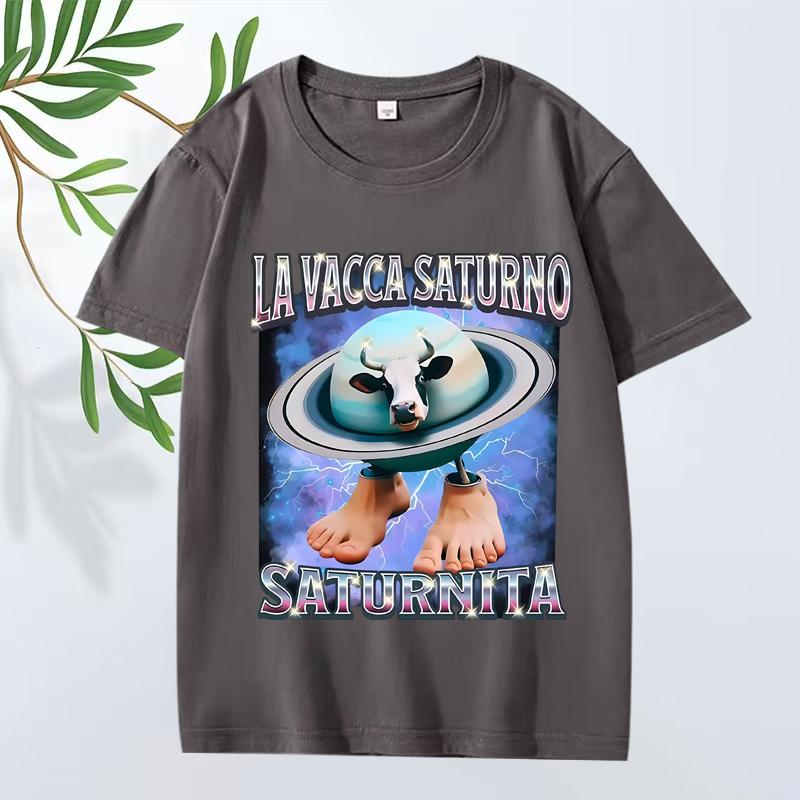 Italian Brain  La Vacca Saturno Saturnita Funny Cow Meme T Shirt Men’s Women Oversized 100% Cotton Cool Summer Print Unisex Tops