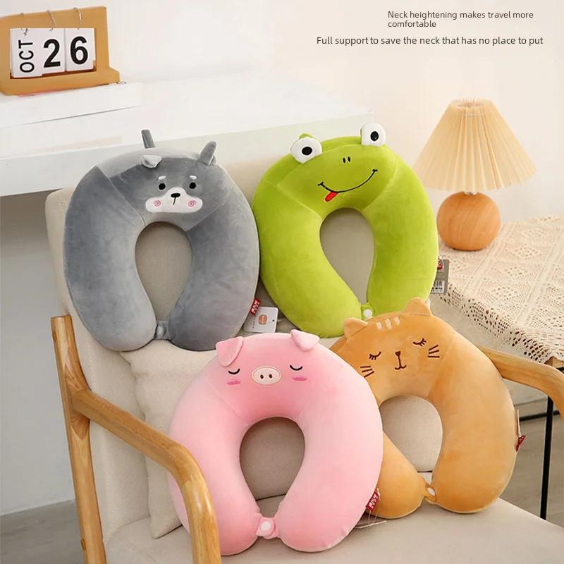 Cuscino per il Collo a Forma di U in Memory Foam con Animali dei Cartoni Animati per Viaggio, Casa o Ufficio Reclinabile