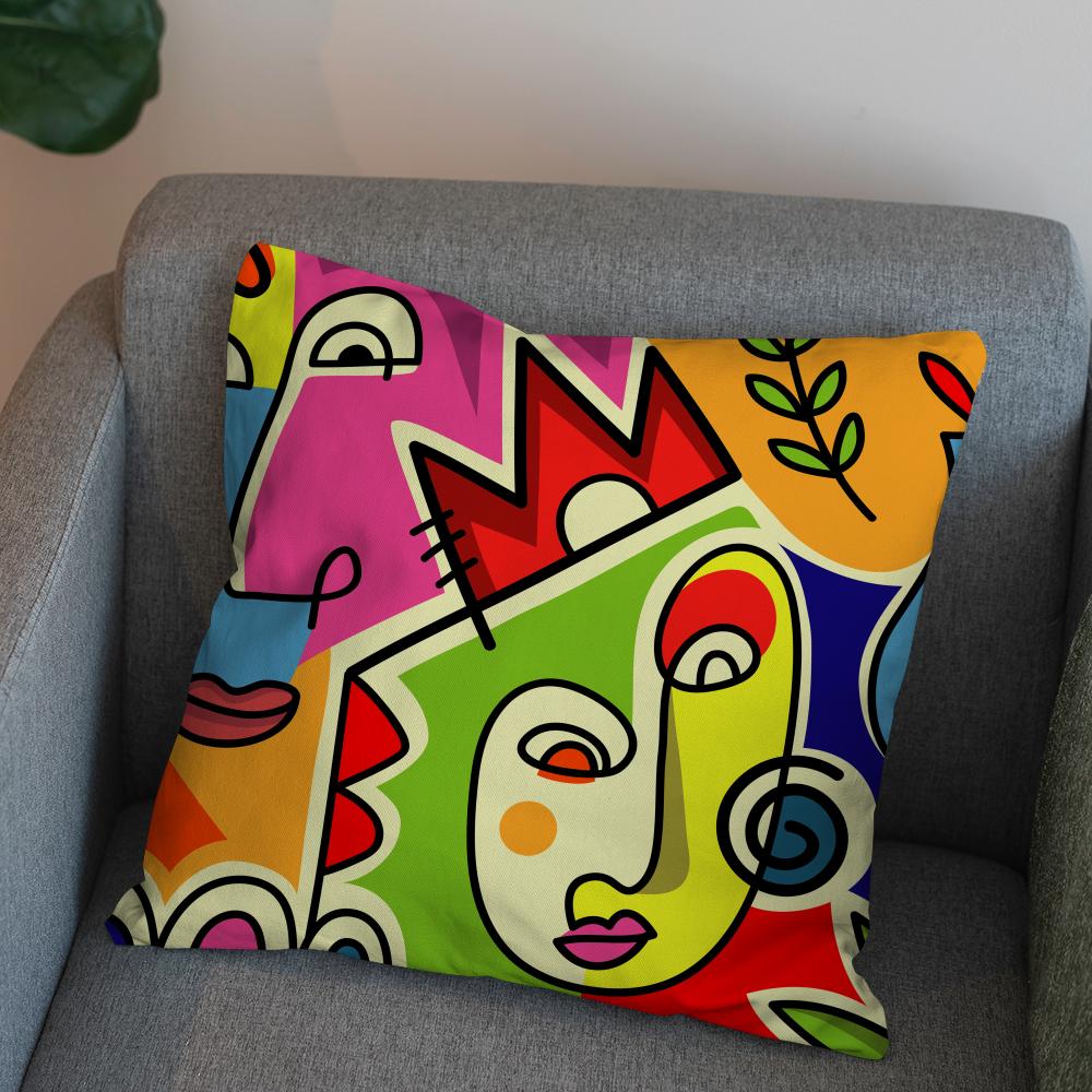 Colorful Abstract Faces Pillow Case For Car Sofa Decorative Home Doublesided Print Plush Square Throw Pillow Cushion Cover