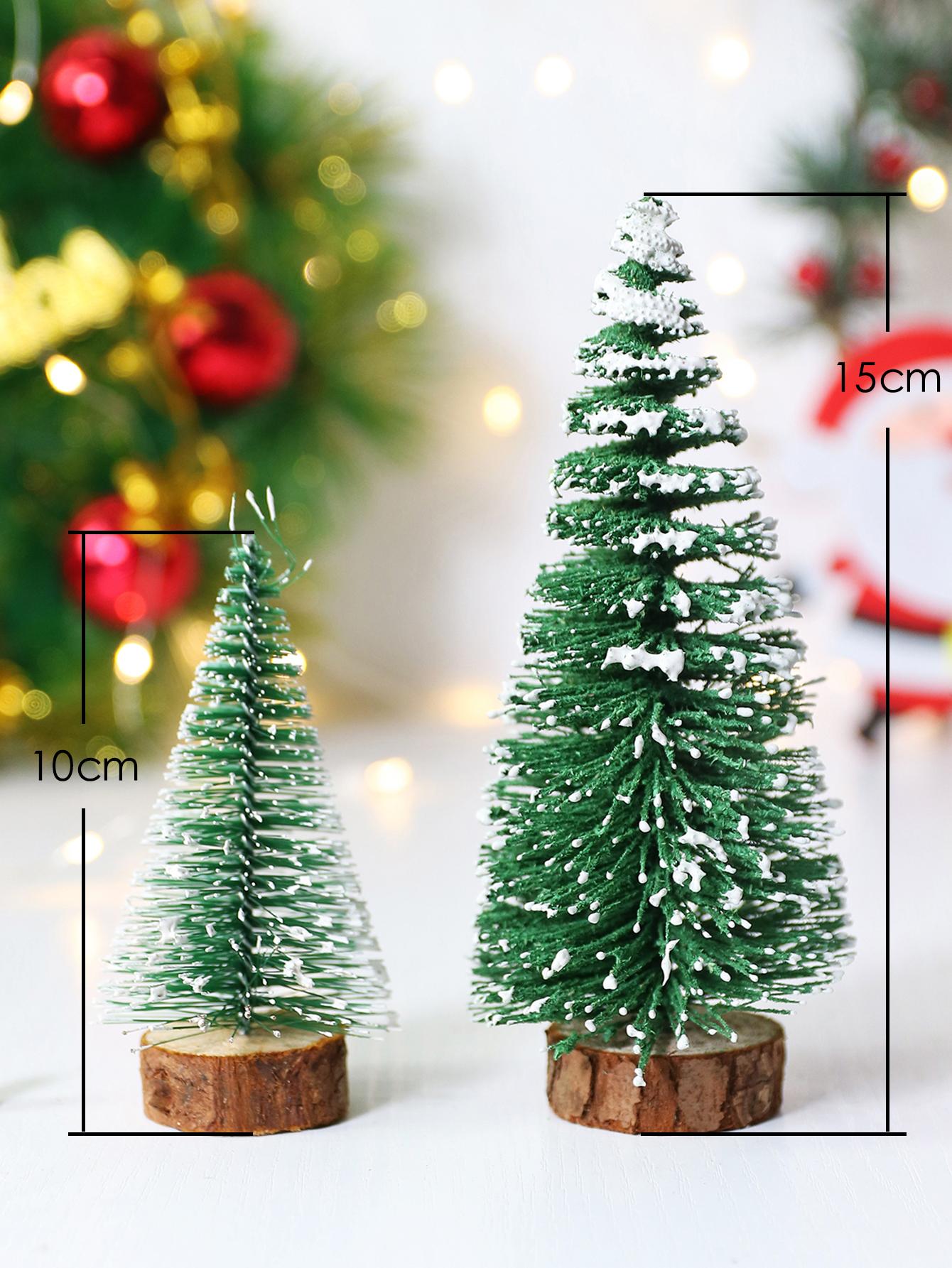

2pcs Mini Green Christmas Tree Decoration,Snow-Covered Artificial Pine Trees with Wooden Base,Tabletop Xmas Trees for Home Decor