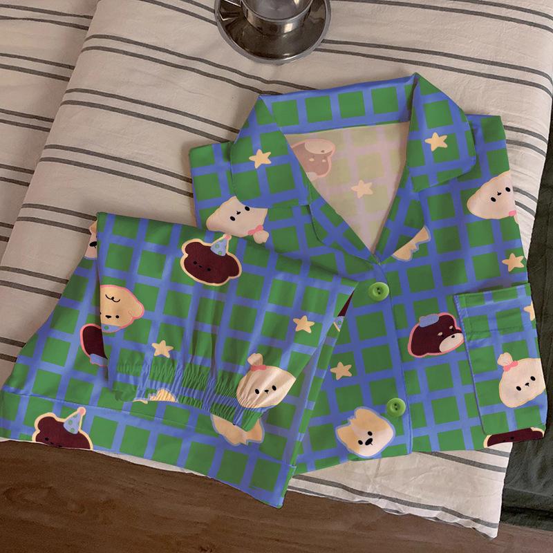 Damen Pyjama-Set im koreanischen Stil mit Cartoon-Polka-Dots – Kurzarm und Shorts, leichte Sommer-Homewear