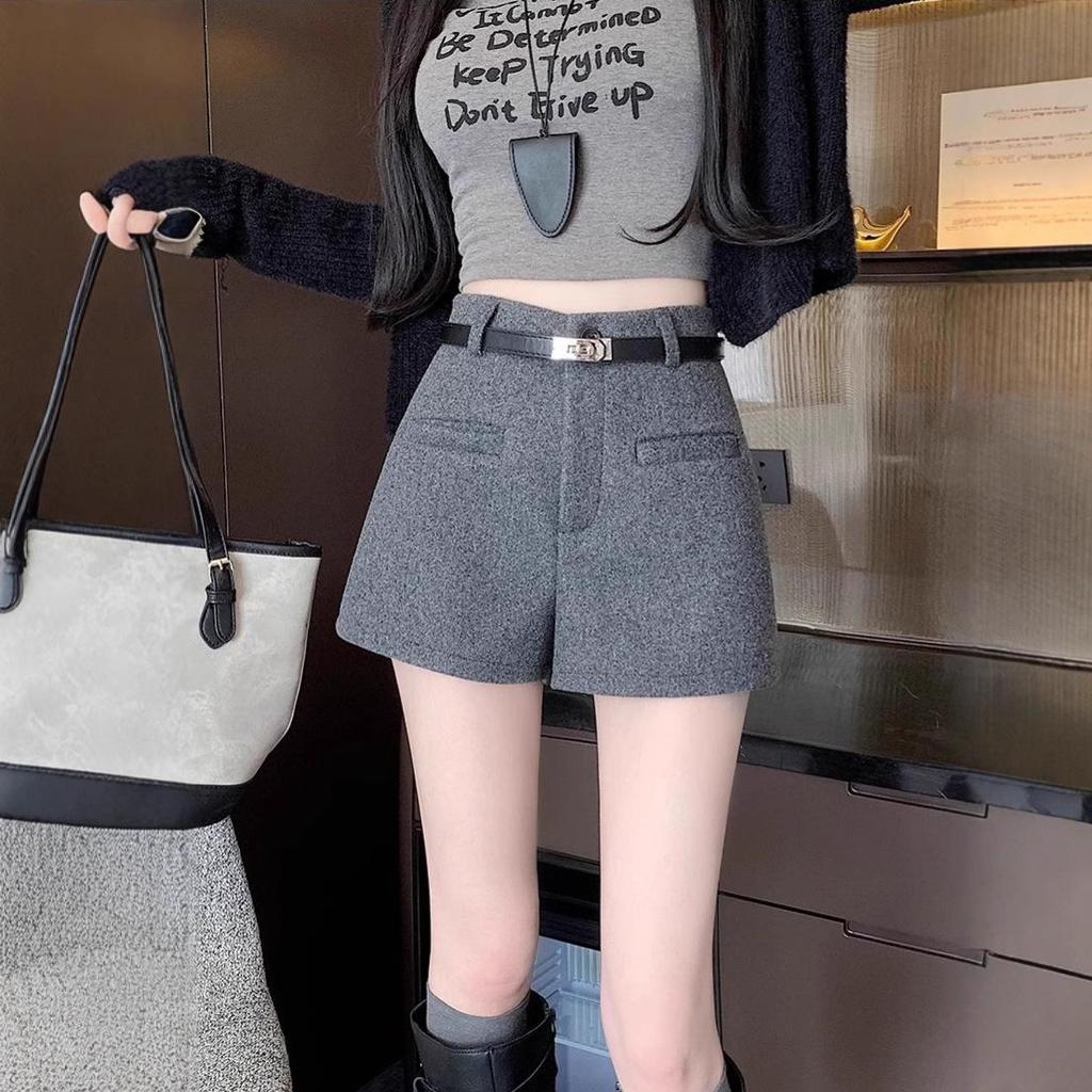 Pantaloni scurți din lână cu talie înaltă și croială bootcut - Pantaloni casual versatili de toamnă/iarnă pentru femei, cu efect de slăbire