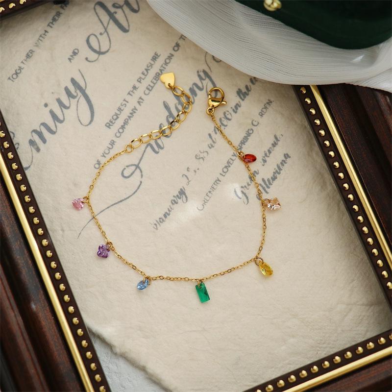 Bracciale Arcobaleno Zirconi 7 Colori Estate Dolce Sogno Coreano, Placcato Oro 18K