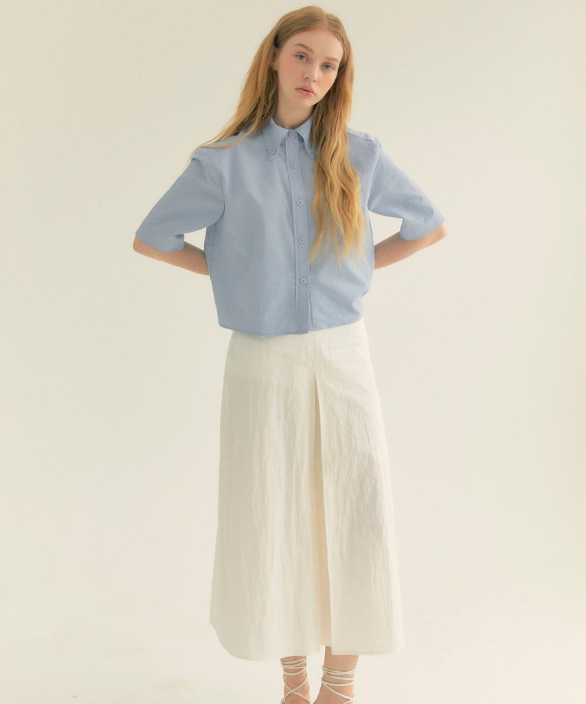 Fry Height Cotton Pleated A-Line Long Skirt Ivory