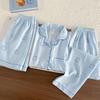 Summer Women's Three-Piece Pajama Set: Cardigan, Short Sleeve Top, Shorts, and Long Pants - Lightweight and Cute for Home or Outdoor Wear