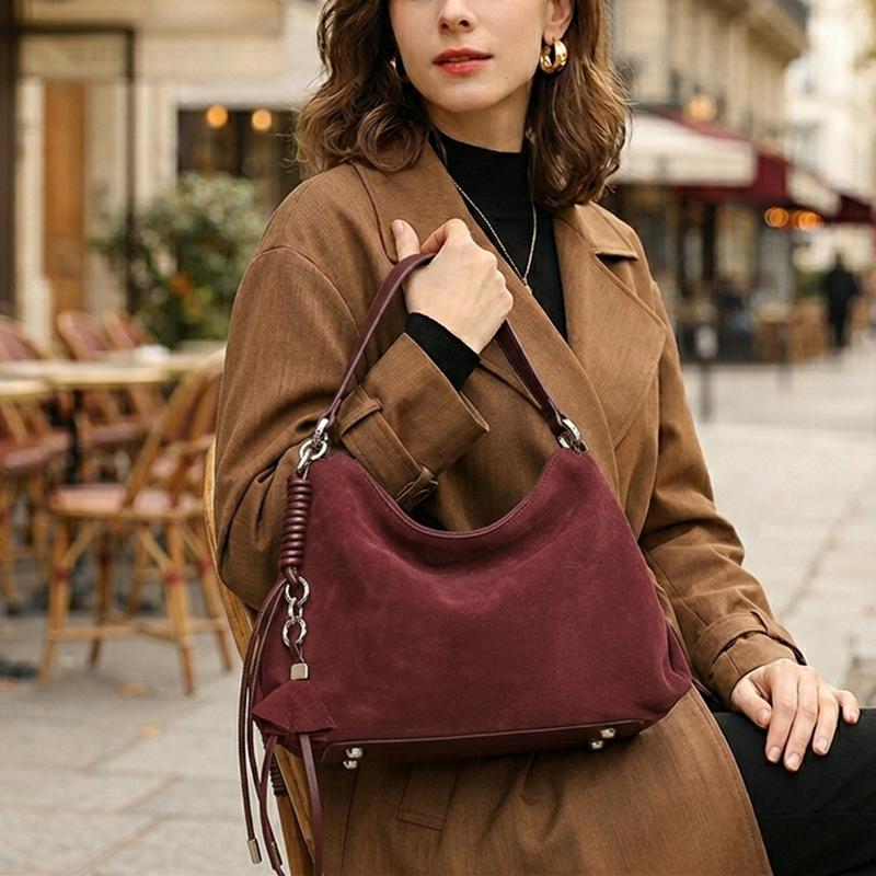 HIFASHION Genuine Suede Leather Hobo Bags For Women New 2026 Luxury Designer Crossbody Vintage Tassel Underarm Shoulder Handbags