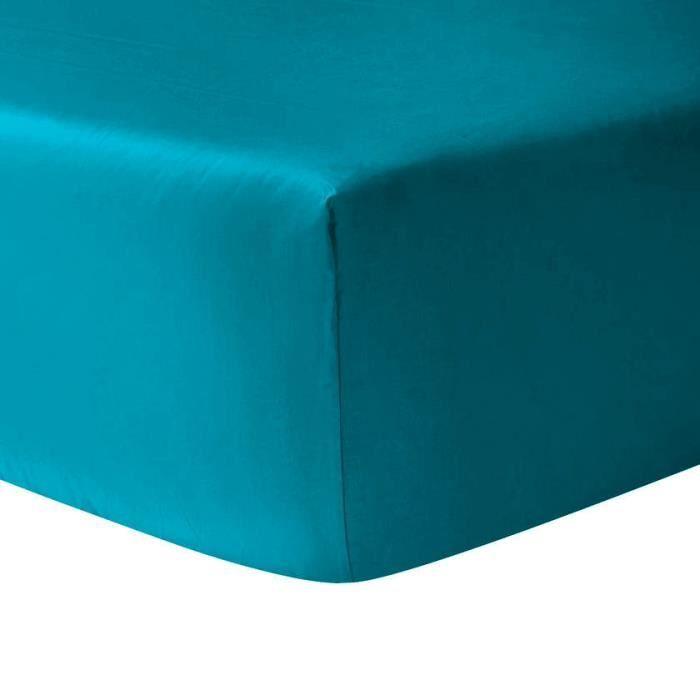 Drap housse 180 x 200 cm + 30 cm 100% coton 57 fils / cm - BLEU