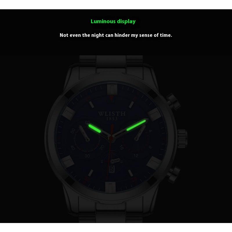 Top Brand Fashion Men's Watch Fake Three Eyes Quartz Steel Band Waterproof Student Men's Watch