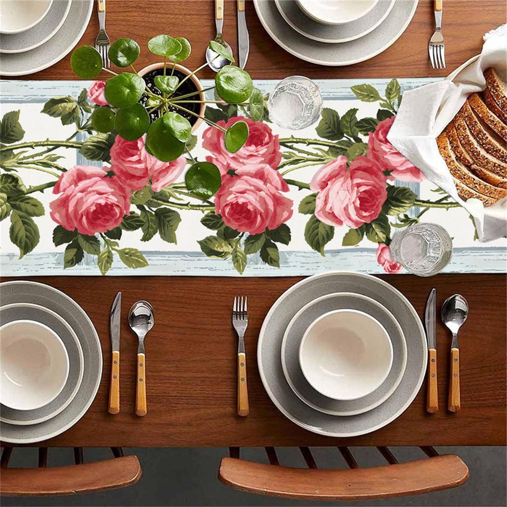 Tischfahne mit Rosenmotiv, Valentinstag, Wohnzimmer, Esstisch, Dekoration, Tischdecke, Matte, mit grenzüberschreitendem Leinen, bedruckt, Esstischdecke, Teefahne