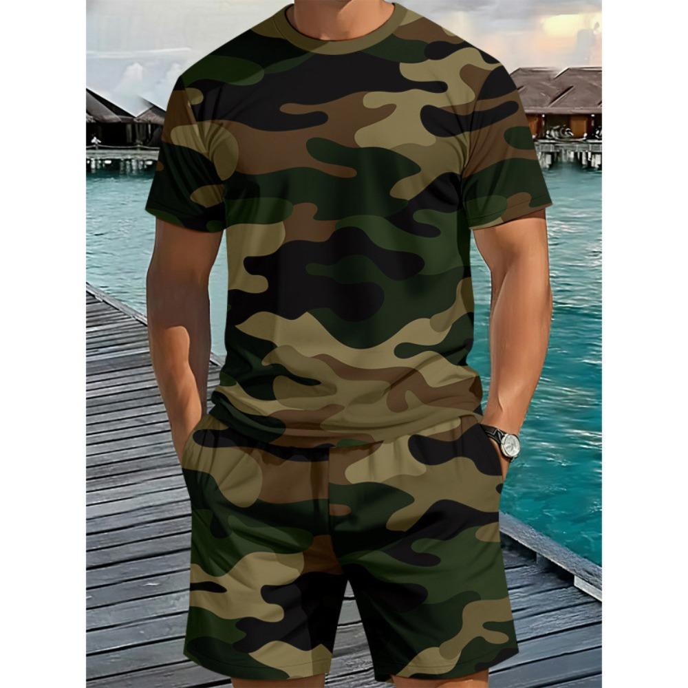 Men's Summer Comfortable Fashionable Fun Colorful Pattern 3D Printed 2-piece Set Leisure Sports Style Loose Oversized Breathable Sports Wear