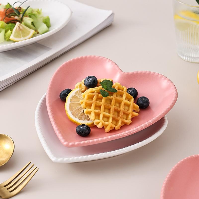 Creative Heart-Shaped Ceramic Small Plate, Household Dim Sum Plate, Catering Dessert Plate, Snack Plate, Direct Supply Can Be Customized