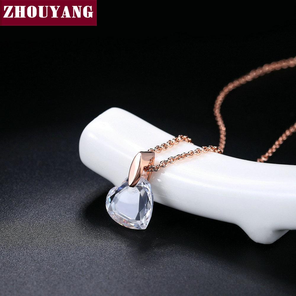 

ZHOUYANG Pendant Necklace For Women Clear Heart-cut Crystal Rose Gold Color Fashion Jewelry Gift ZYN126 чистий