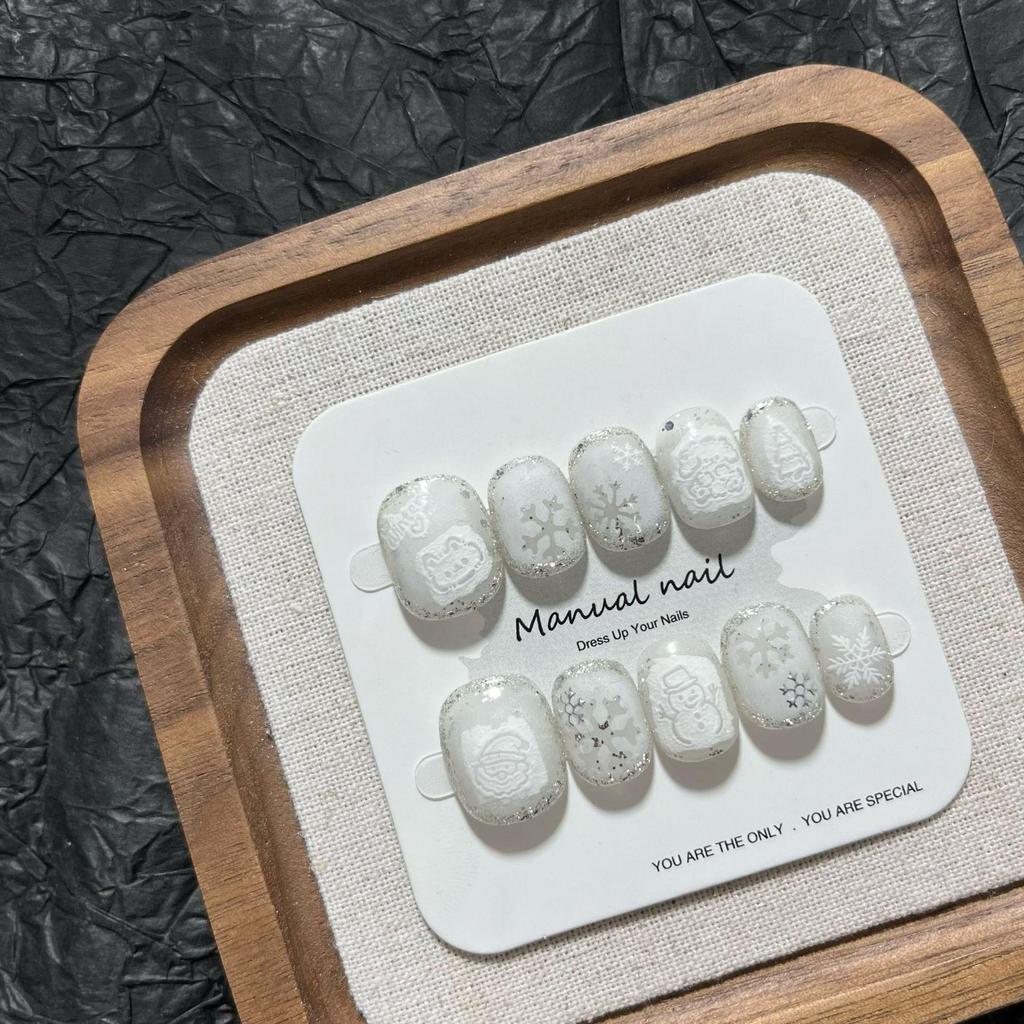 Christmas Collection: Cute Cartoon Girl Wearable Nail Stickers, Handmade & Removable