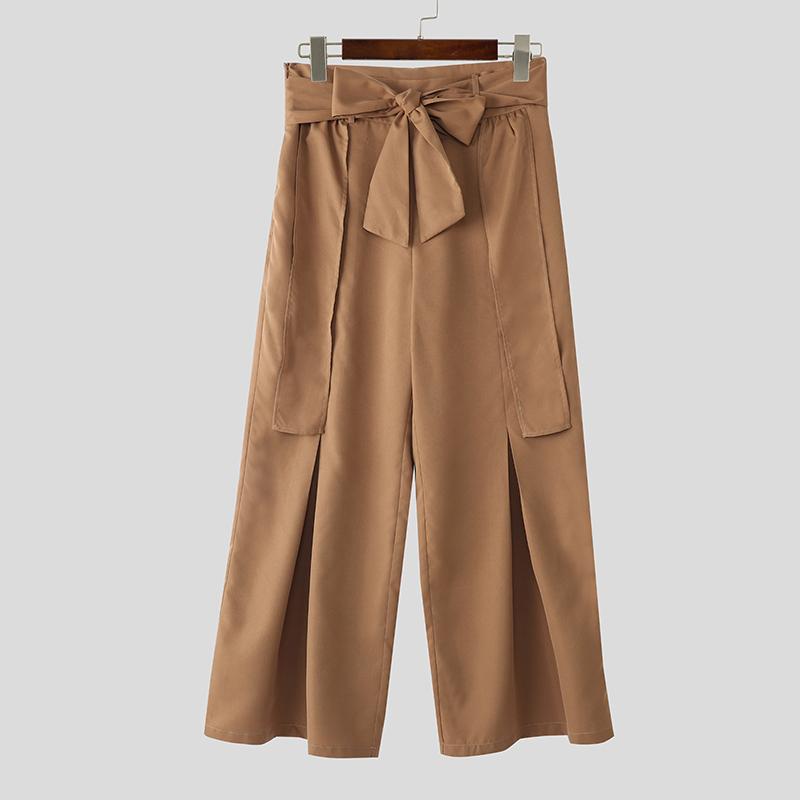 

INCERUN Men High Zip Waist Bow Knot Layers Casual Loose Long Trousers Pants 3XL хакі