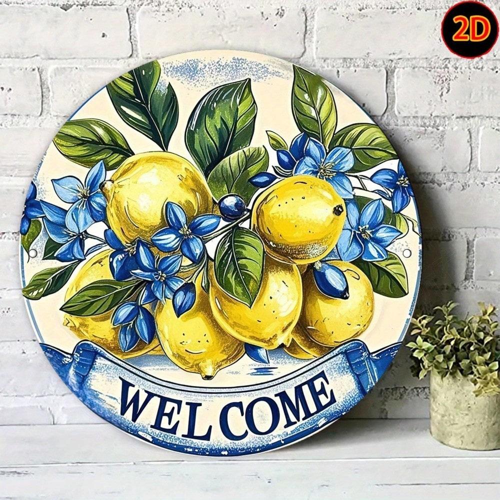 

Vintage Lemon Floral Welcome Sign Rustic Aluminum Metal Wall Decor Indoor Outdoor 20x20 разноцветный