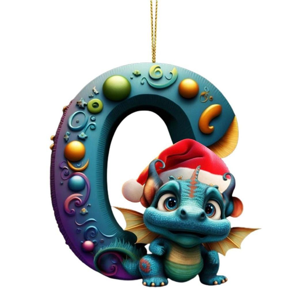 Acrylic 26 Letters Christmas Dragon Pendants Printed Pattern Christmas Tree Pendants  New Year