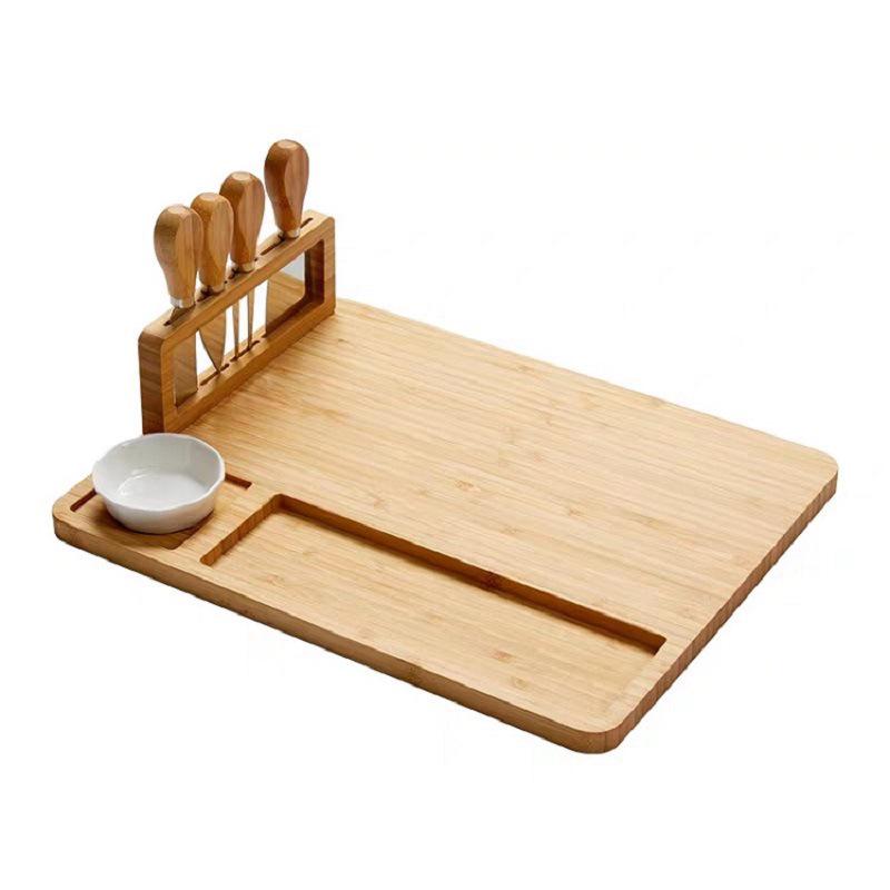 Bamboo Cheese Board with Knife Set and Drawer Tray