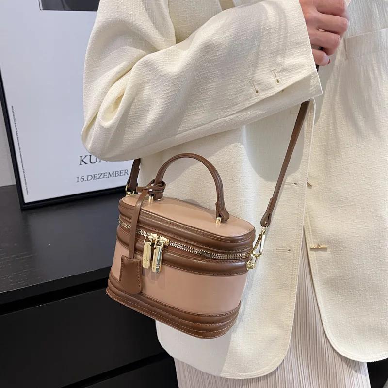 Square PU Leather Shoulder Bags for Women Elegant Retro Mini Cell Phone Bags Bucket Bag Texture