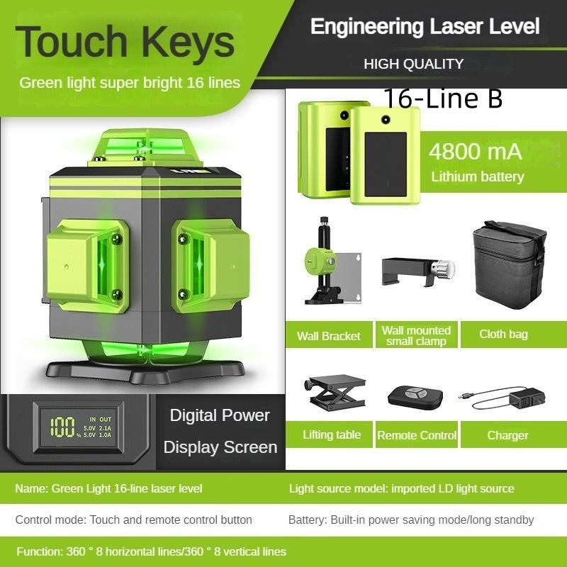 4D 12/16 Line 360° Portable Self-Leveling Spirit Level Horizontal and Vertical Cross Laser Projector New Green Light Laser Level