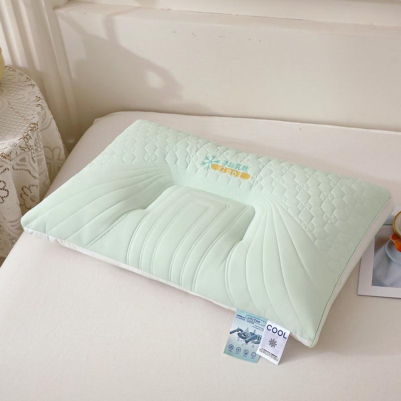 Embroidered ice silk latex pillow simple solid color pillow core household single pillow 48x74cm