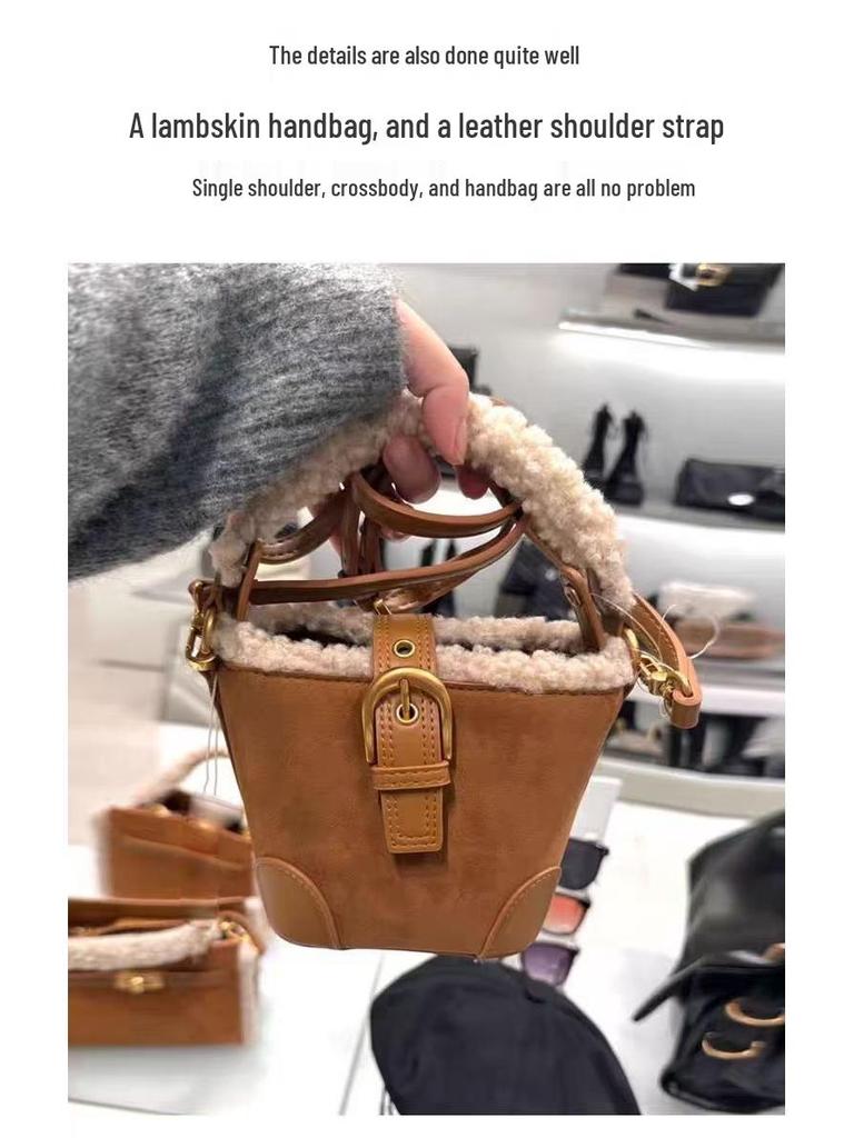Xiaohongshu Retro Myra Cute Lambswool Bucket Bag - Small Versatile Autumn/Winter Handbag & Shoulder Bag