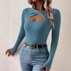 Women Elegant All-Season Ribbed Knit Sweater – Comfortable Crew Neck with Chic Cut-Out Detail, High-Stretch Polyester
