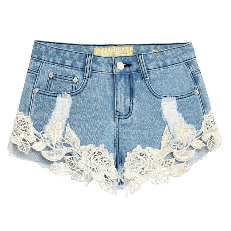 

European American Slimming Lace Crochet Hollow Hot Pants 38 светло-синий