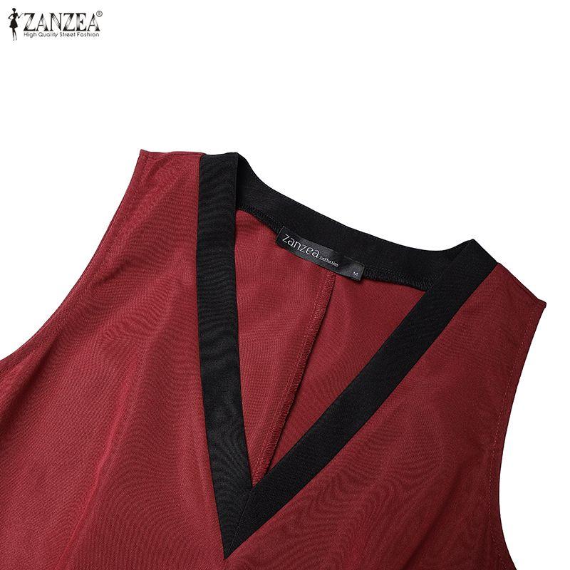 ZANZEA Women Casual V-Neck Elegant Sleeveless A-line Dress
