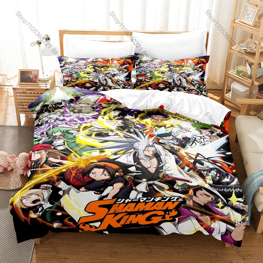 Anime Shaman King Bedding Set, Duvet Cover & 2 Pillowcases, Fantasy Shaman Role Pattern Breathable Fabric All Season Use
