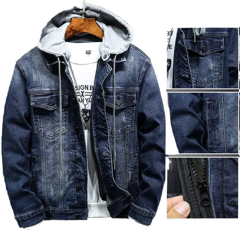 Men's Korean Style Hooded Denim Jacket - Autumn/Winter Velvet Lined Casual Workwear
