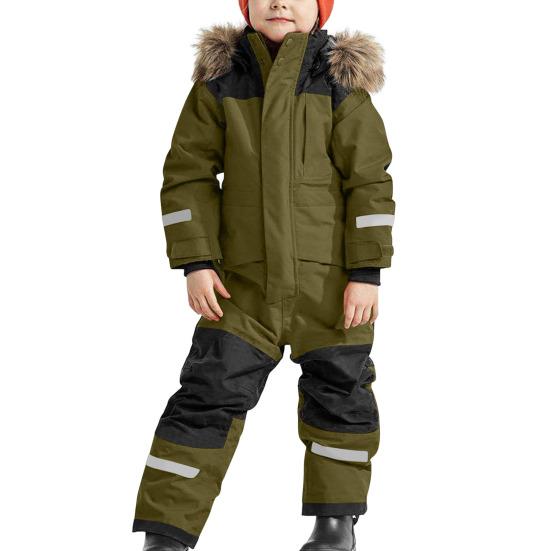 Kids One Piece Ski Suit Waterproof Windproof Snowsuit Tear-Resistant Warm Coral Fleece Lining Winter Outdoor Overalls for Boys Girls Snowboarding