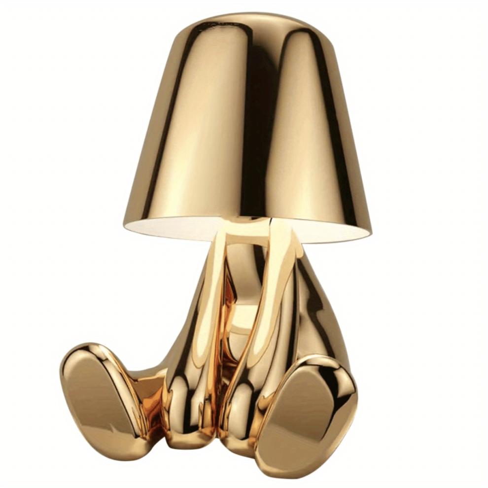 (HERR WAS) Nachttisch-Tischlampe mit Touch-Steuerung, Goldene Dekor-Denker-Statue LED-Tischlampe MR.WHO