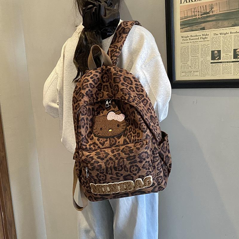 Fashion Large-Capacity Primary School Schoolbag Trendy Cool Leopard Print Boys And Girls Backpack Cartoon Cute Kitten Children'S Backpack