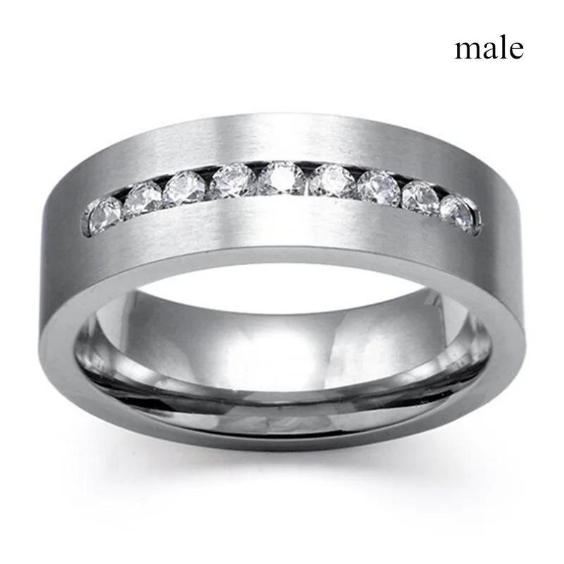 Couple Rings For Women White Rhinestones Zirconia Rings Set Simple CZ Stainless Steel Men Ring Wedding Jewelry For Lover Gifts