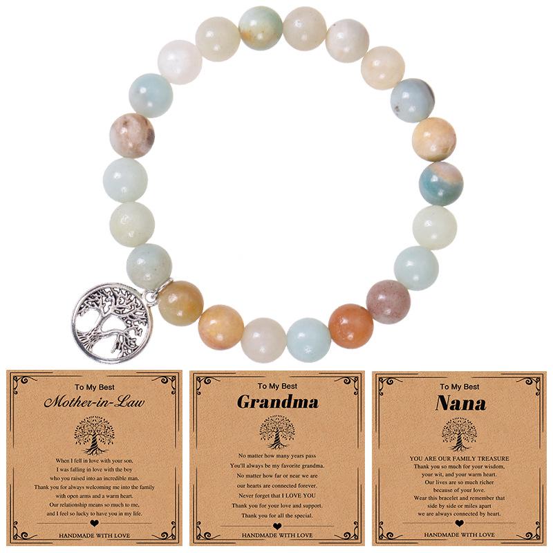 Nana Pink Zebra Stone Tree of Life Bracelet with Pendant - Natural Stone Gift for Grandma